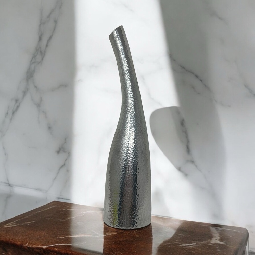 Sleek Godinger Metal Vase Hammered Textured Surface - 14”